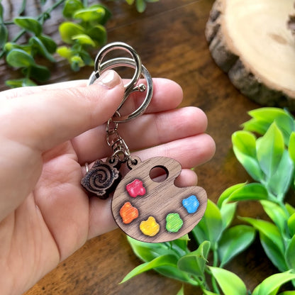 Classic Paint Palette Wooden Keyring