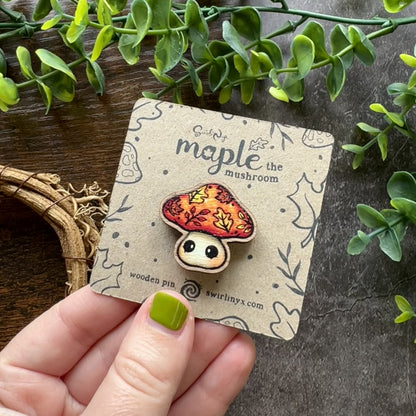 Maple the Mushroom Wooden Pin