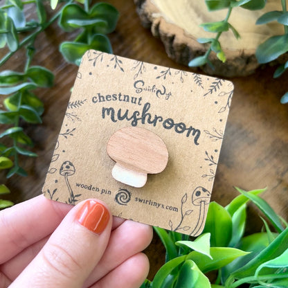 Chestnut Mushroom Wooden Pin