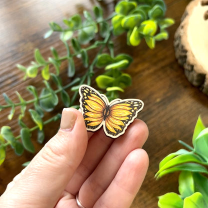 Sunflower Butterfly Wooden Pin