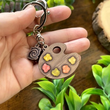 Woodland Paint Palette Wooden Keyring
