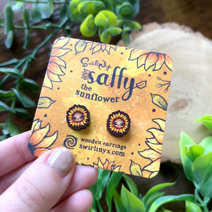 Saffy the Sunflower Wooden Earrings