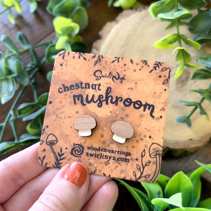 Chestnut Mushroom Wooden Earrings