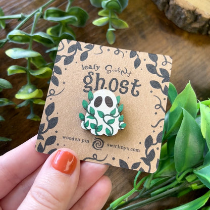 Leafy Ghost Wooden Pin