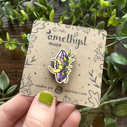 Amethyst Moon Wooden Pin